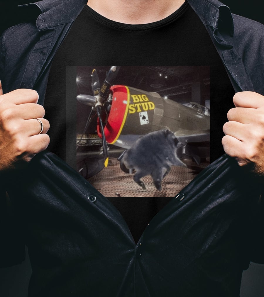 BIG STUD Aircraft With Jimothy The Raccoon And Chonk Showdown T-Shirt