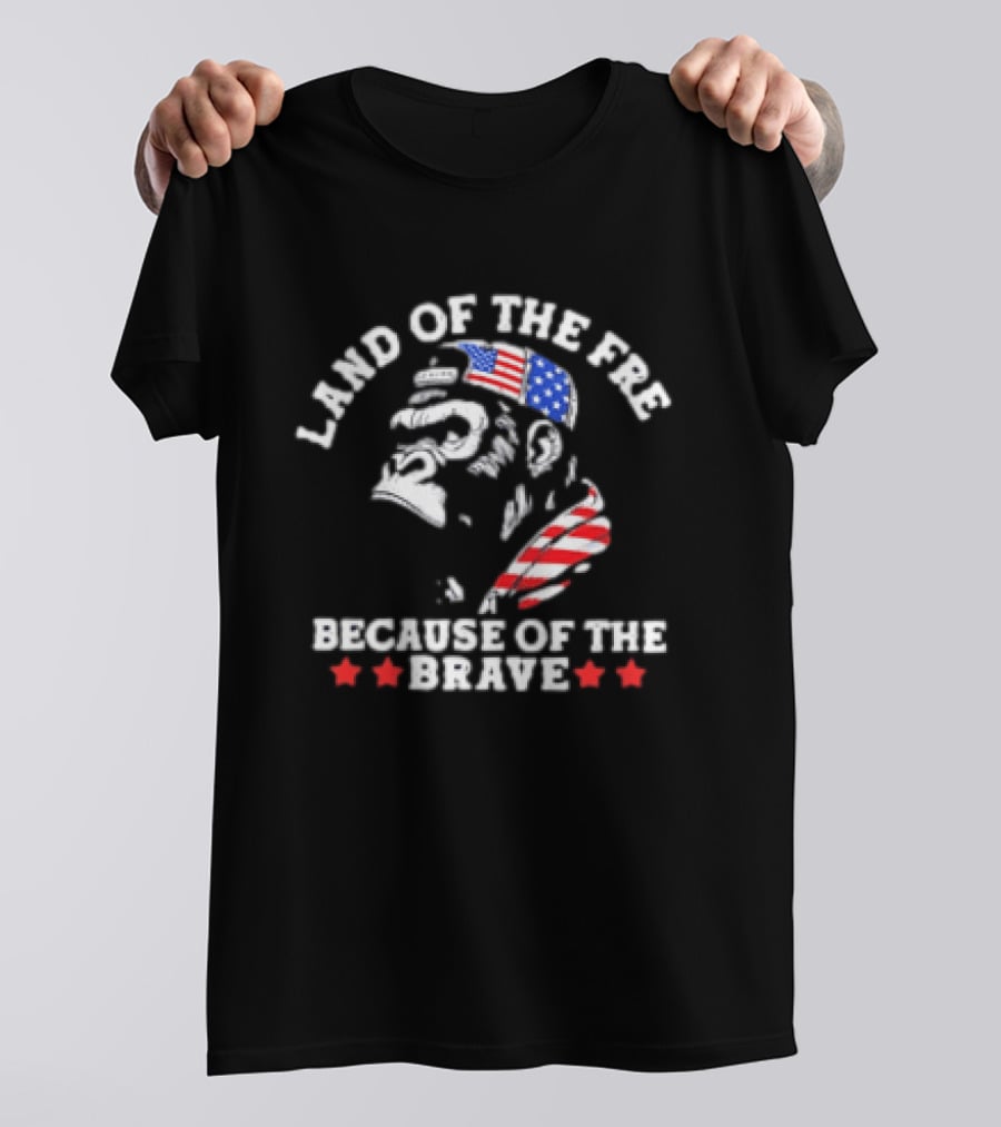 Land Of The Free Because Of The Brave Patriotic Monkey USA Flag T-Shirt
