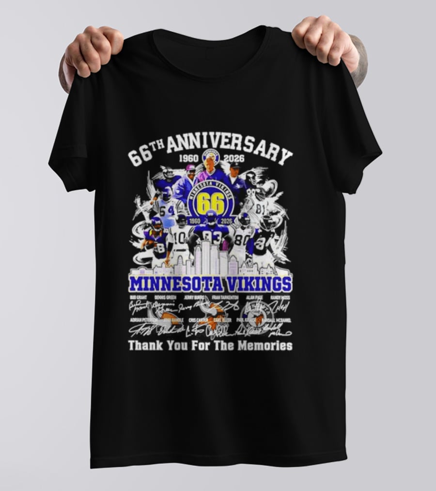 Minnesota Vikings 66th Anniversary 1960 2026 Legends Collage Thank You For The Memories T-Shirt