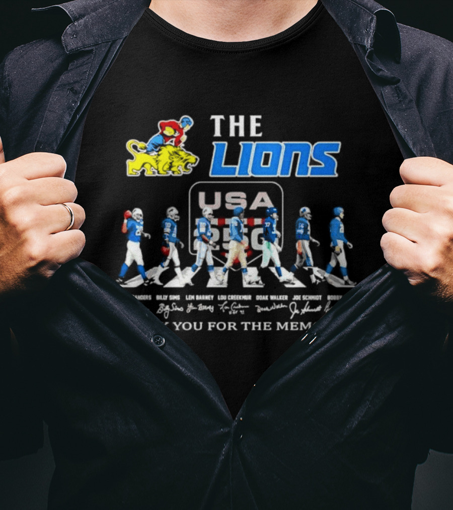 The Lions Legends USA Tour Barry Sanders Billy Sims Lem Barney Lou Creekmur Doak Walker Joe Schmidt Bobby Layne Thank You For The Memories T-Shirt
