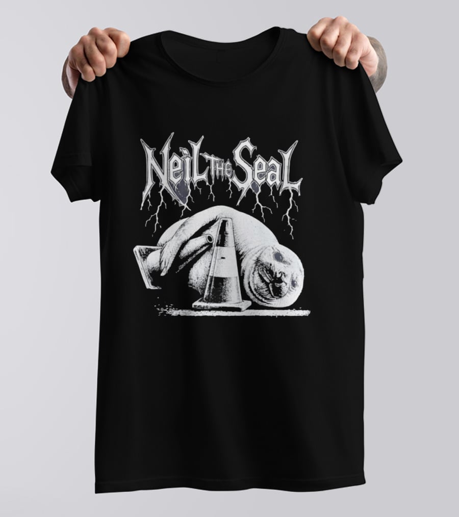 Neil The Seal Heavy Metal Gothic Animal 2026 With Traffic Cone Electric Guitar T-Shirt