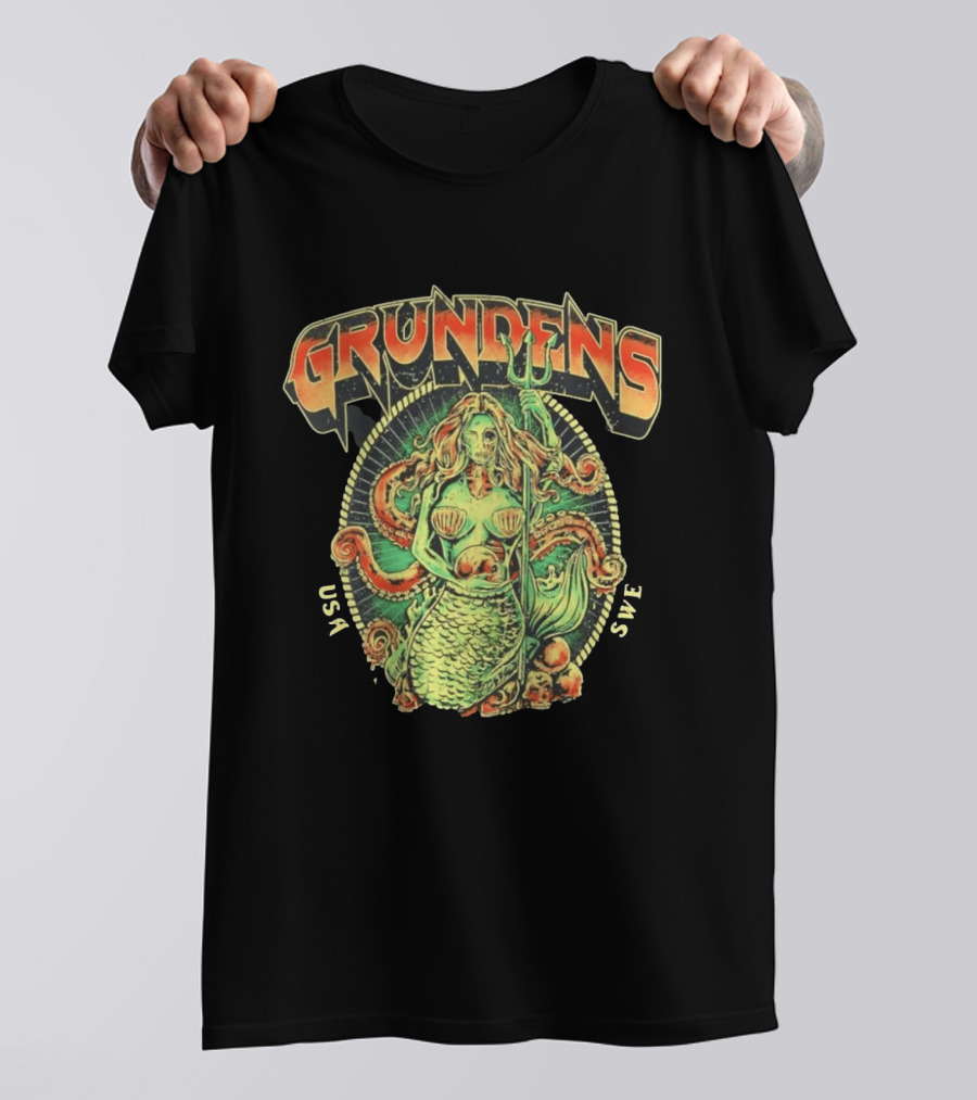 Grundens Undead Mermaid Holding Skull USA SWE Since 1926 T-Shirt