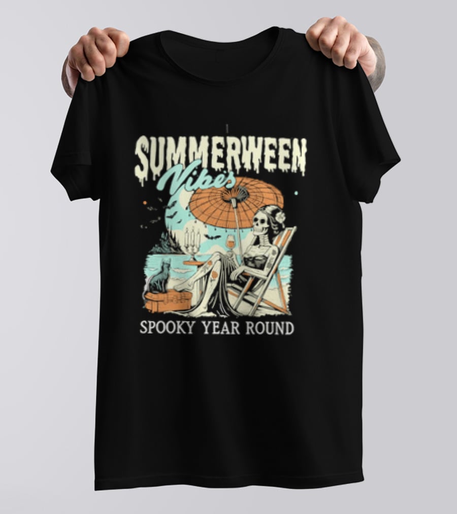 Summerween Vibes Skeleton Spooky Year Round T-Shirt