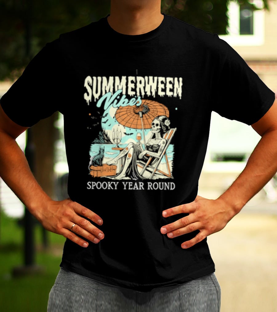 Summerween Vibes Skeleton Spooky Year Round T-Shirt