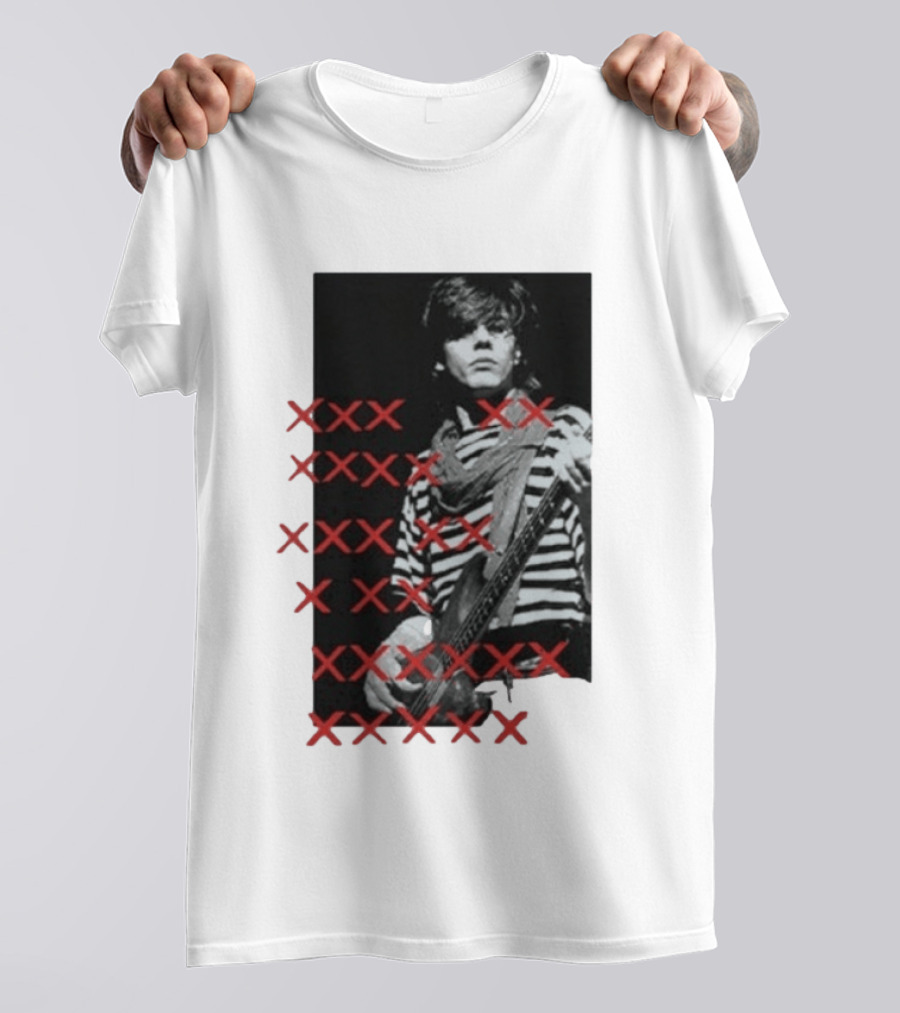 John Taylor X Punk Masters Striped Bass Guitar Image Red XXX Marks T-Shirt