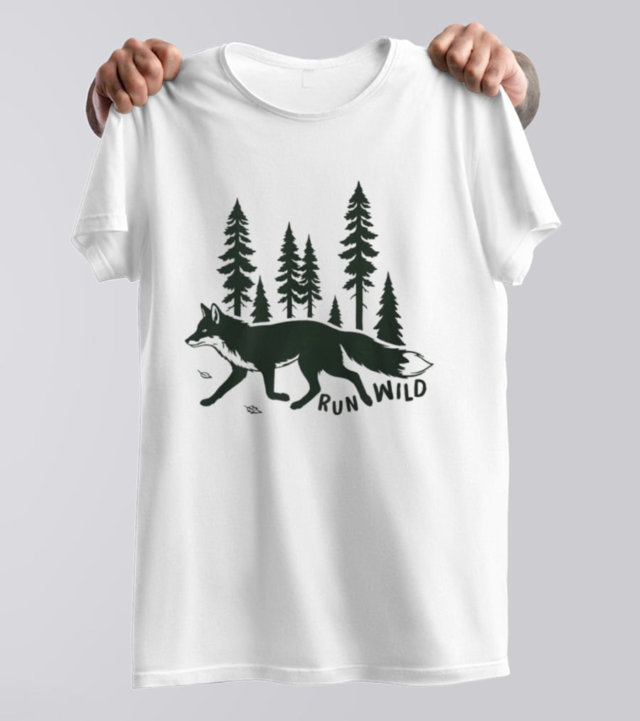 Run Wild Audubon 2026 Fundraiser Fox And Pine Trees T-Shirt