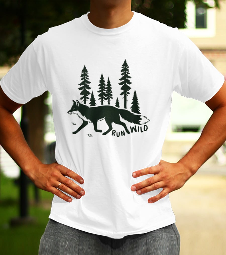 Run Wild Audubon 2026 Fundraiser Fox And Pine Trees T-Shirt