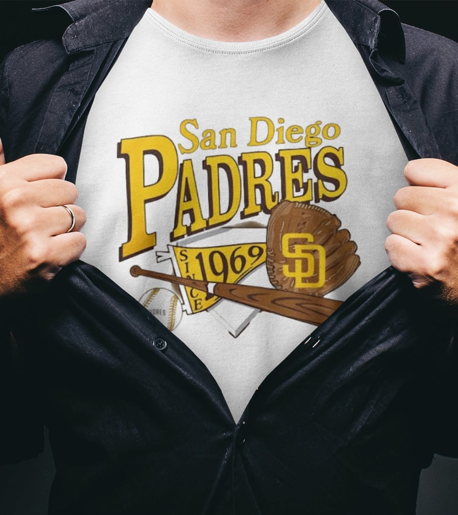San Diego Padres Baseball Glove Bat Ball Since 1969 T-Shirt