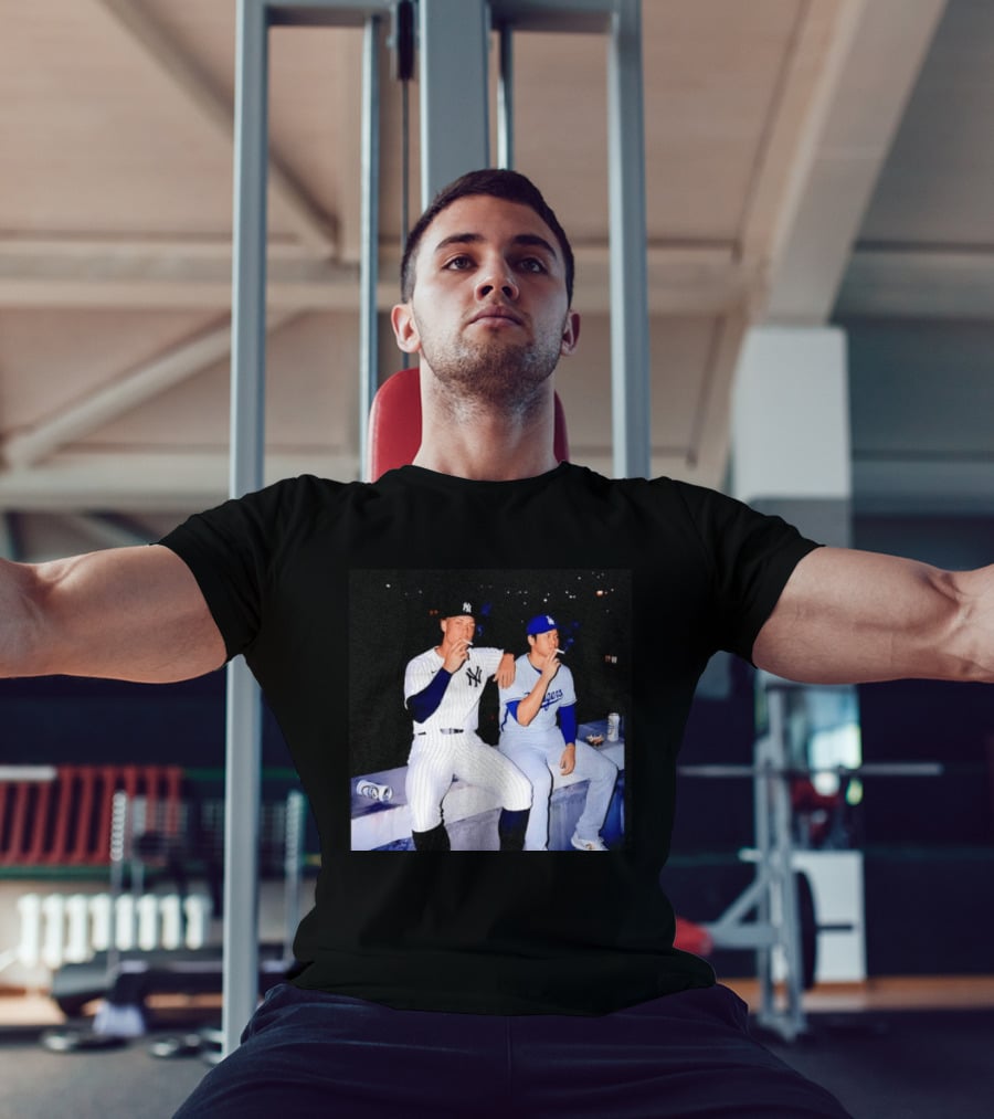 Aaron Judge New York Yankees Shohei Ohtani Los Angeles Dodgers MLB Smoking Scene T-Shirt