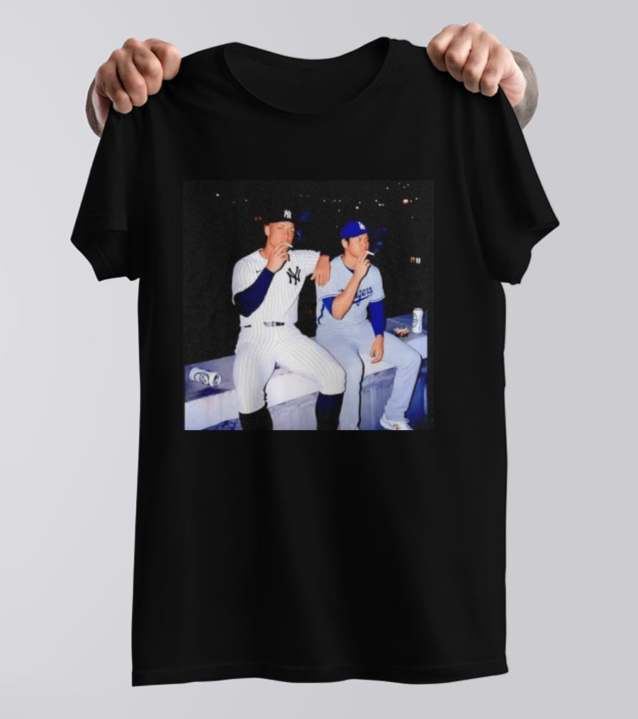 Aaron Judge New York Yankees Shohei Ohtani Los Angeles Dodgers MLB Smoking Scene T-Shirt