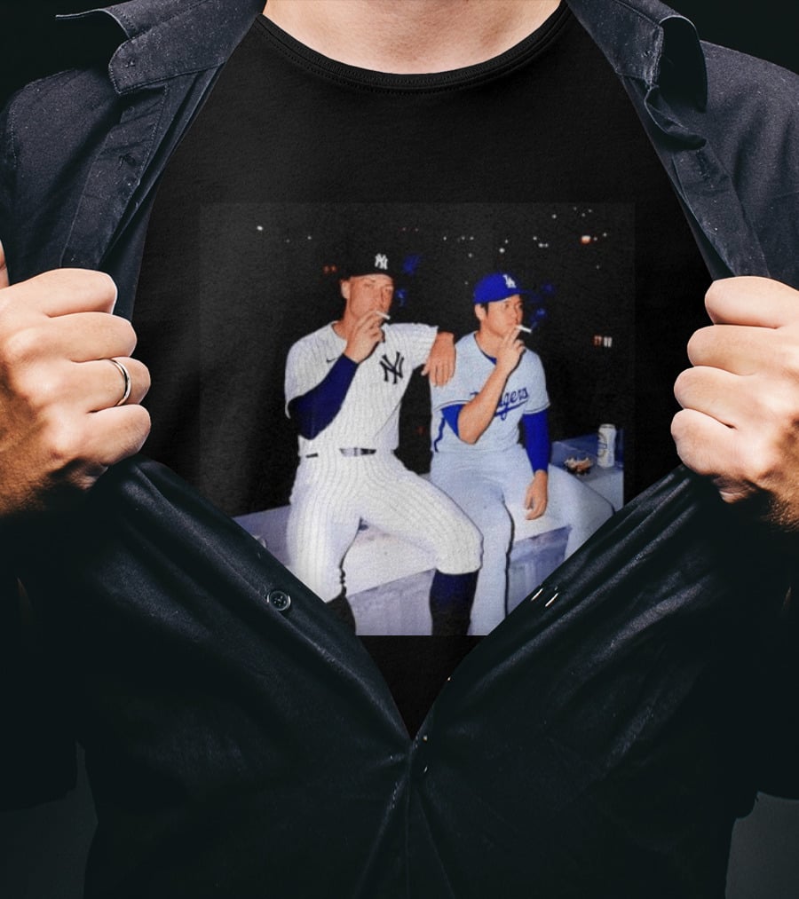 Aaron Judge New York Yankees Shohei Ohtani Los Angeles Dodgers MLB Smoking Scene T-Shirt