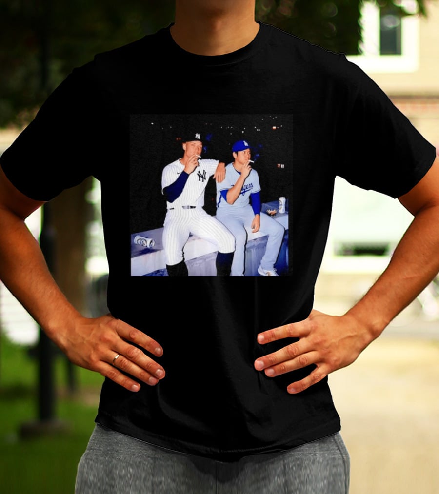 Aaron Judge New York Yankees Shohei Ohtani Los Angeles Dodgers MLB Smoking Scene T-Shirt