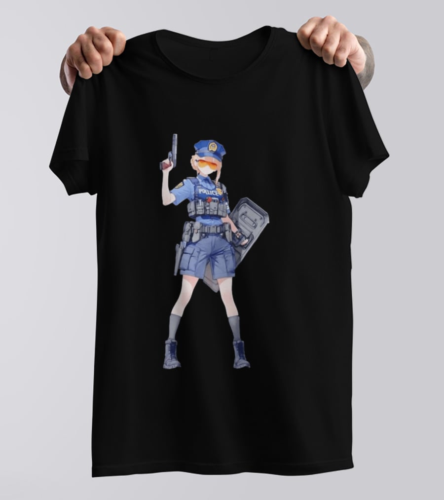 Anime Police Officer Tactical Uniform With Handgun T-Shirt