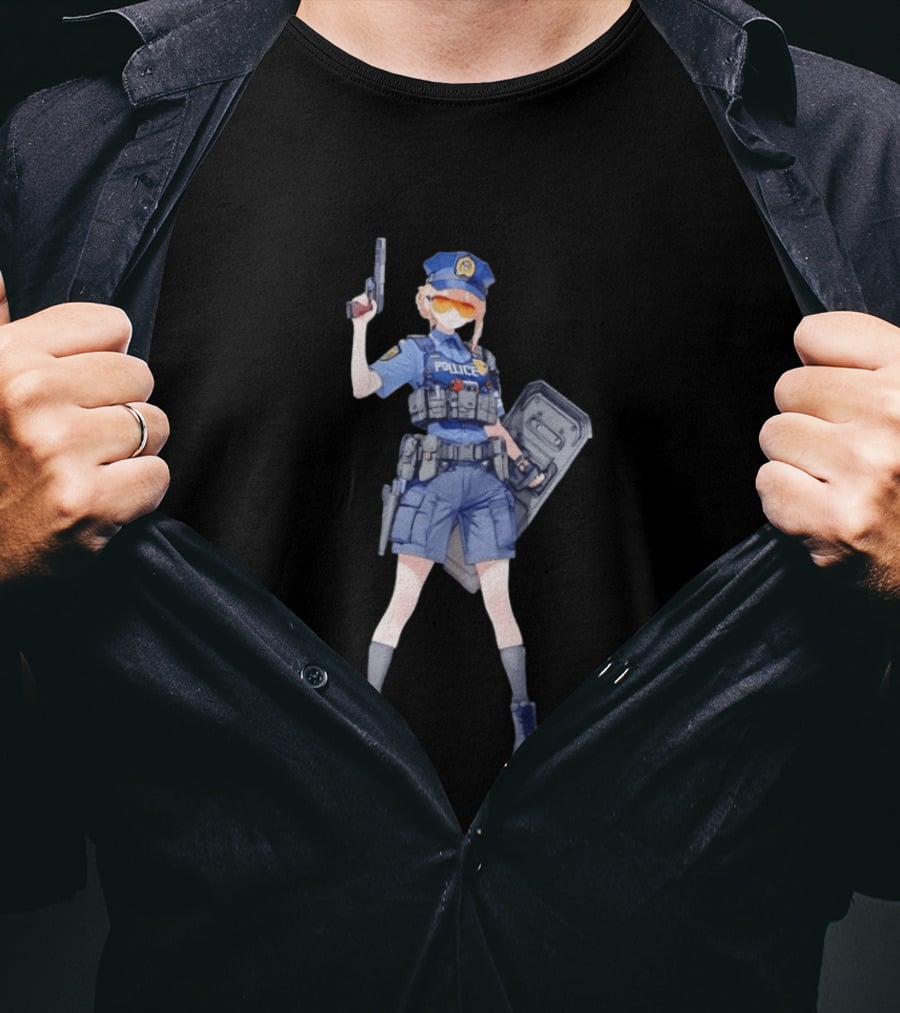 Anime Police Officer Tactical Uniform With Handgun T-Shirt