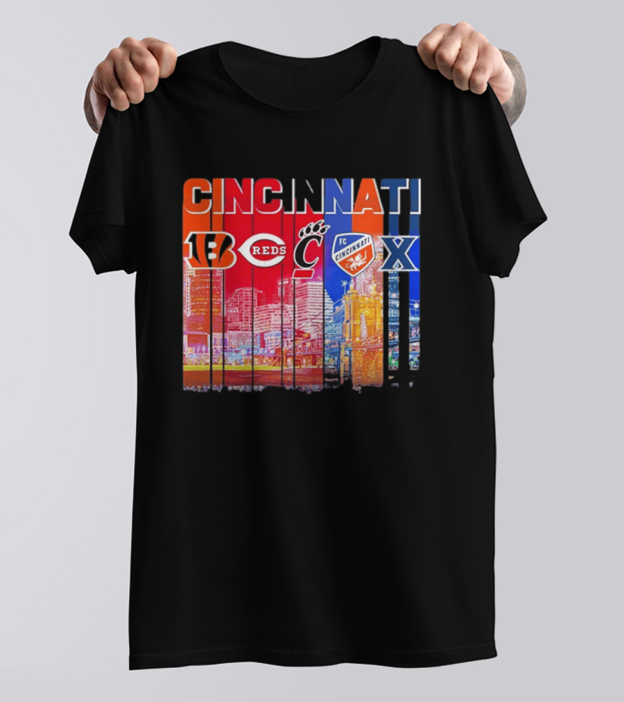 Cincinnati Bengals Reds Bearcats FC Xavier Skyline T-Shirt