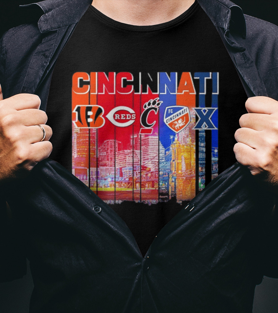 Cincinnati Bengals Reds Bearcats FC Xavier Skyline T-Shirt