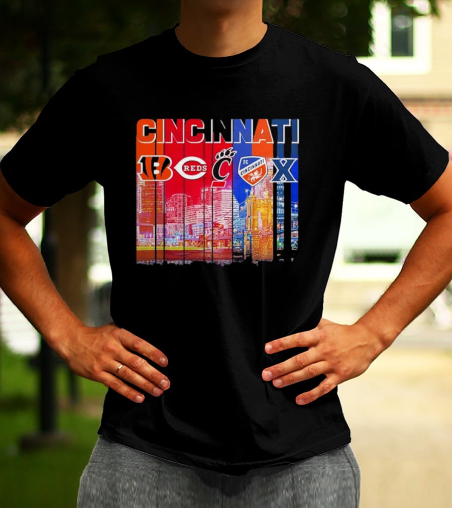Cincinnati Bengals Reds Bearcats FC Xavier Skyline T-Shirt