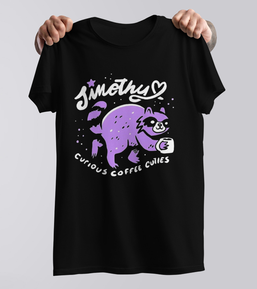 Sinothy Curious Coffee Cuties Purple Raccoon Cup T-Shirt
