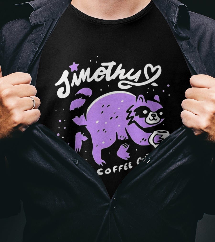 Sinothy Curious Coffee Cuties Purple Raccoon Cup T-Shirt