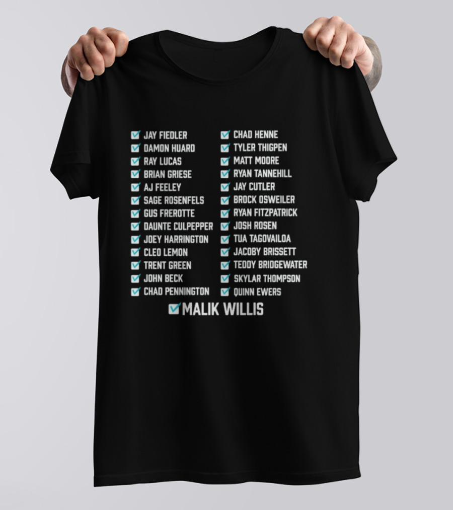 Know Your History Dolphins Starting Quarterbacks Since Marino Checklisted T-Shirt