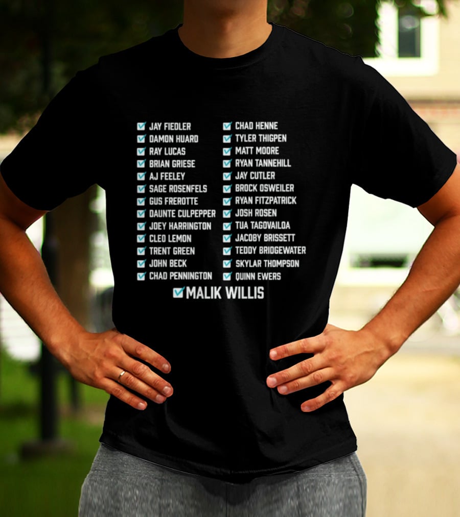 Know Your History Dolphins Starting Quarterbacks Since Marino Checklisted T-Shirt