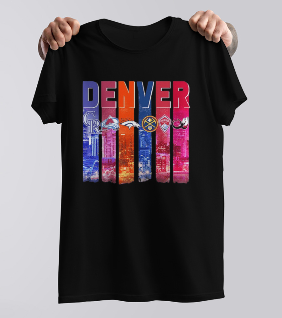 Denver Broncos Nuggets Rockies Avalanche Rapids Pioneers Skyline T-Shirt