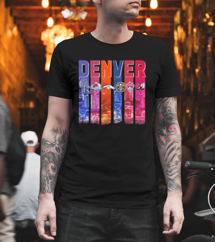 Denver Broncos Nuggets Rockies Avalanche Rapids Pioneers Skyline T-Shirt