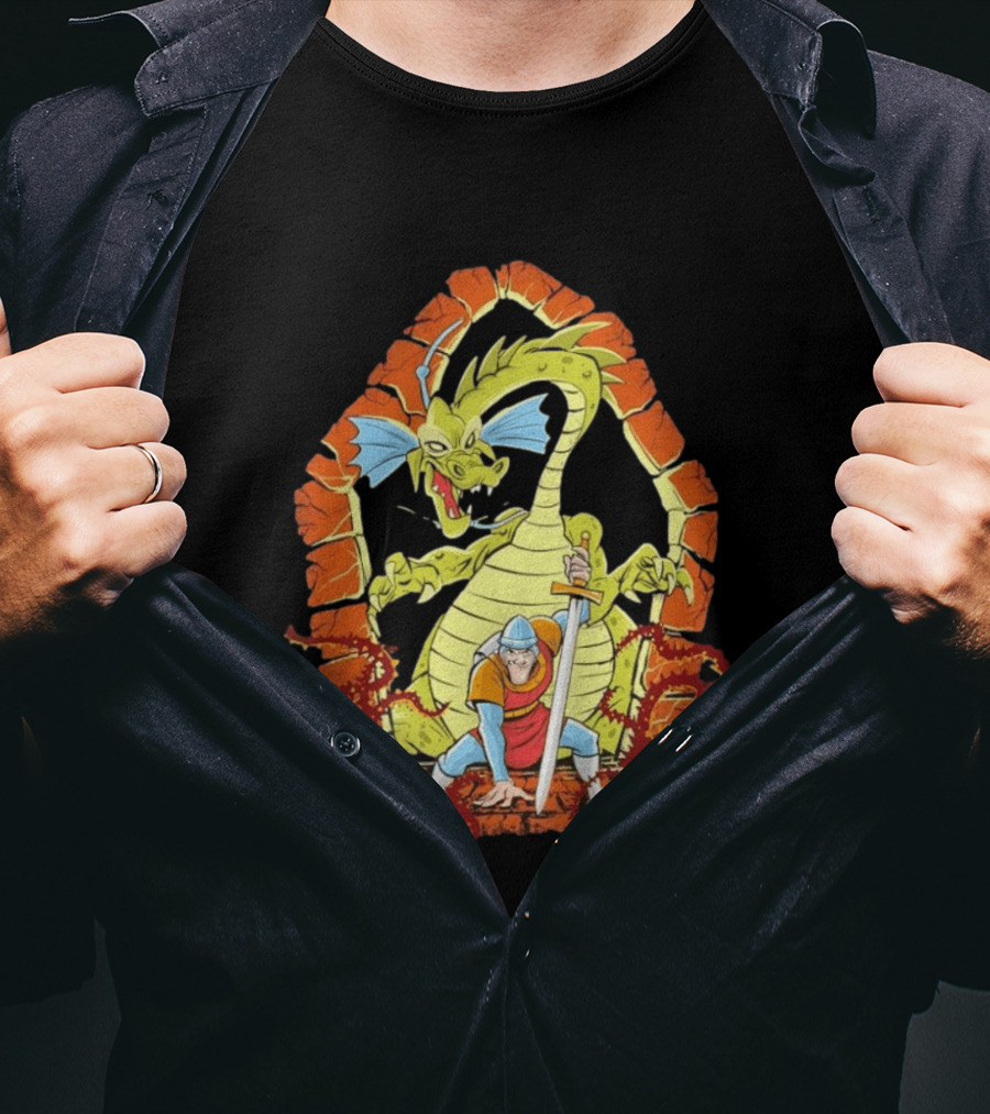Dragons And Knights Brave Warrior Confronts Fearsome Beast In Epic Battle Scene T-Shirt