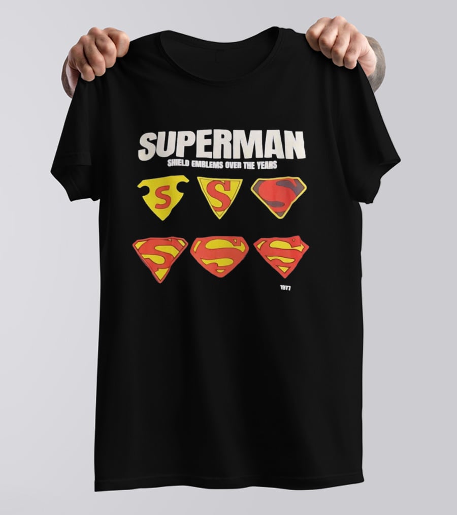 Superman Shield Emblems Over The Years Evolution 1938 To 1977 T-Shirt