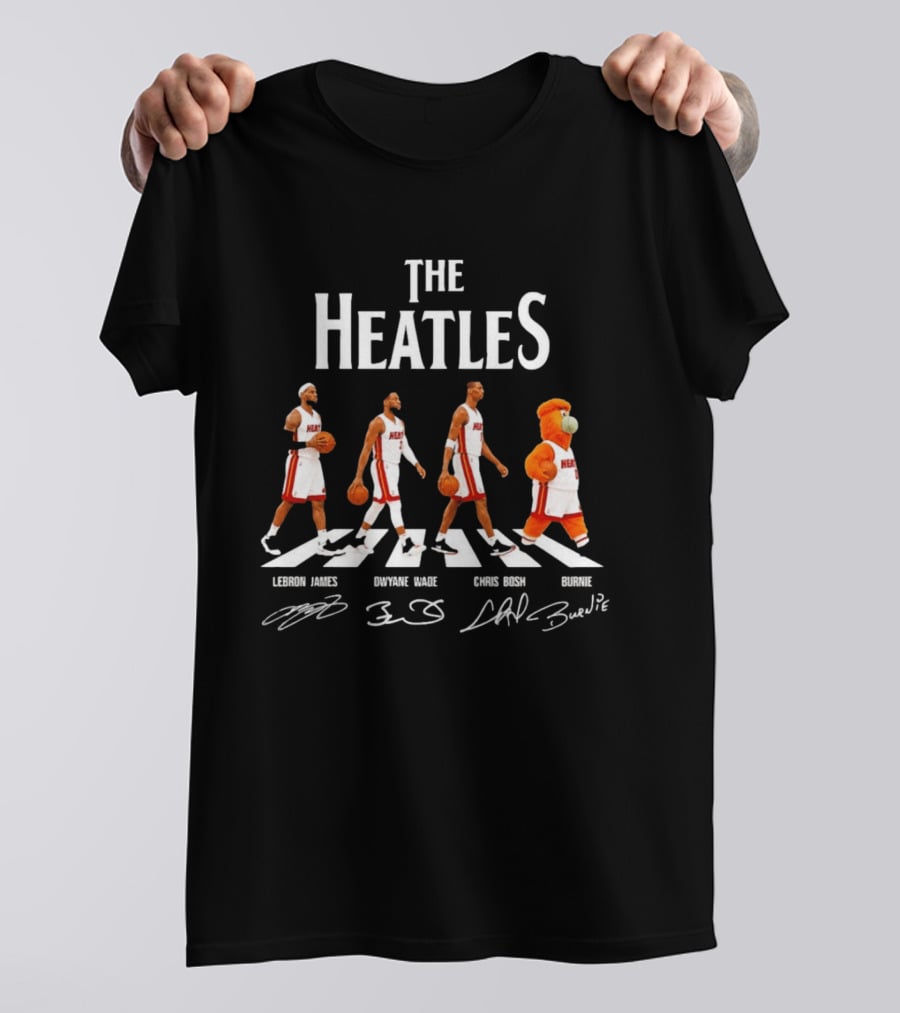 The Heatles Miami Heat Abbey Road LeBron James Dwyane Wade Chris Bosh Burnie NBA Legends T-Shirt