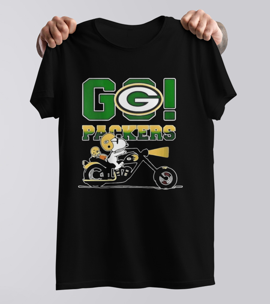 Snoopy Riding Motorcycle Go Packers NFL Fan Celebration T-Shirt