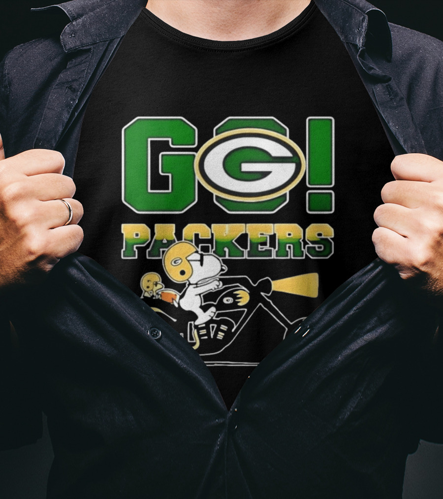 Snoopy Riding Motorcycle Go Packers NFL Fan Celebration T-Shirt