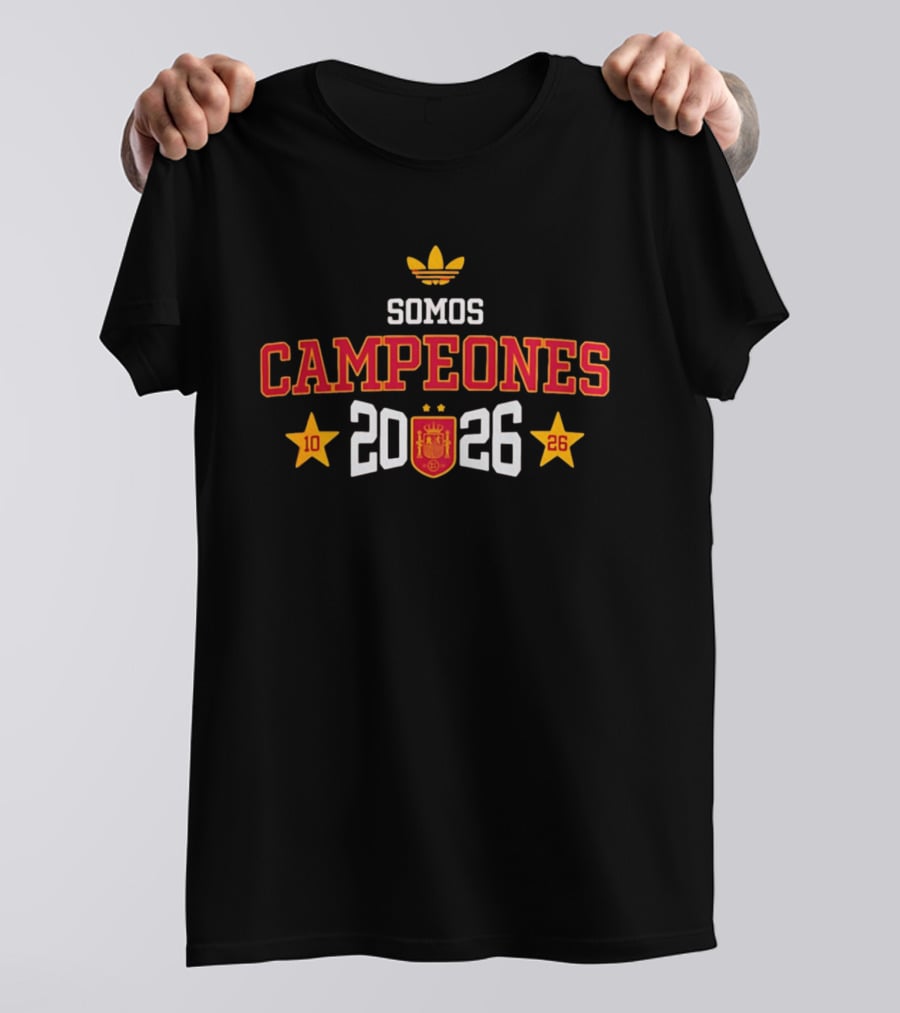 Spain National Team Somos Campeones 2026 Logo Adidas Crest Stars T-Shirt