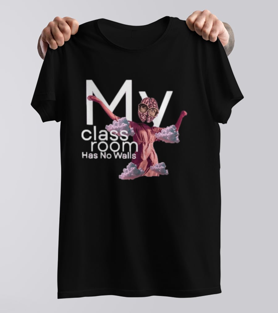 My Classroom Has No Walls Surreal Retro Brain Head Clouds T-Shirt