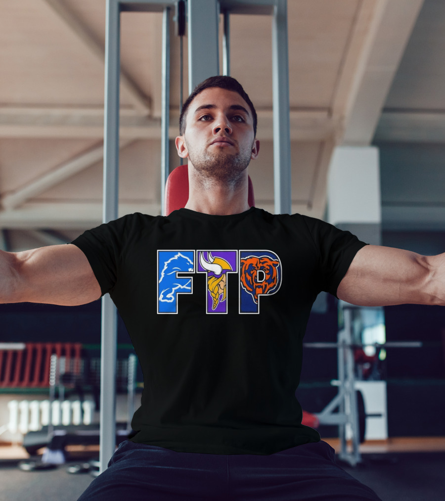 FTP Detroit Lions Minnesota Vikings Chicago Bears Logos T-Shirt