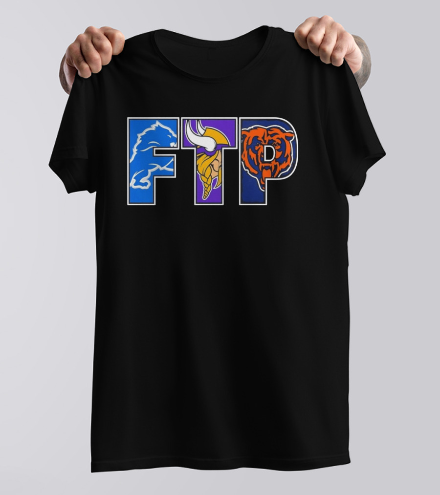 FTP Detroit Lions Minnesota Vikings Chicago Bears Logos T-Shirt