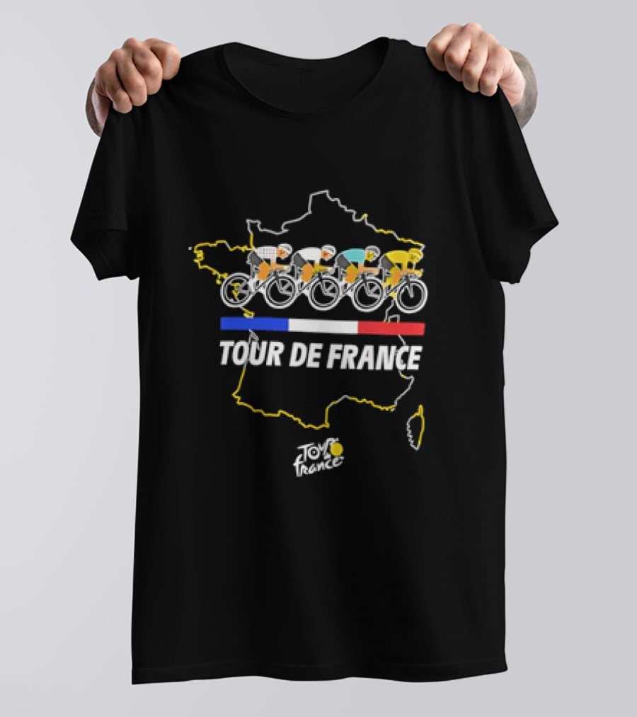 Tour De France Cyclists Racing Over Map Of France T-Shirt