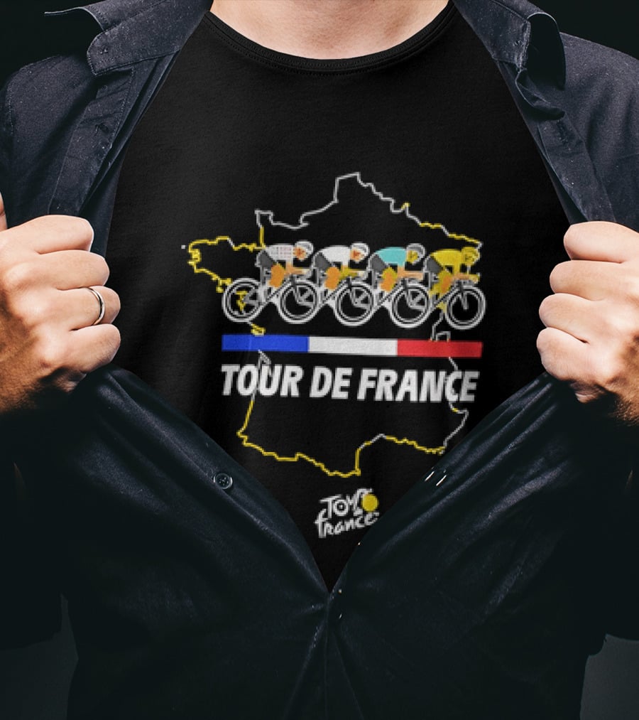 Tour De France Cyclists Racing Over Map Of France T-Shirt