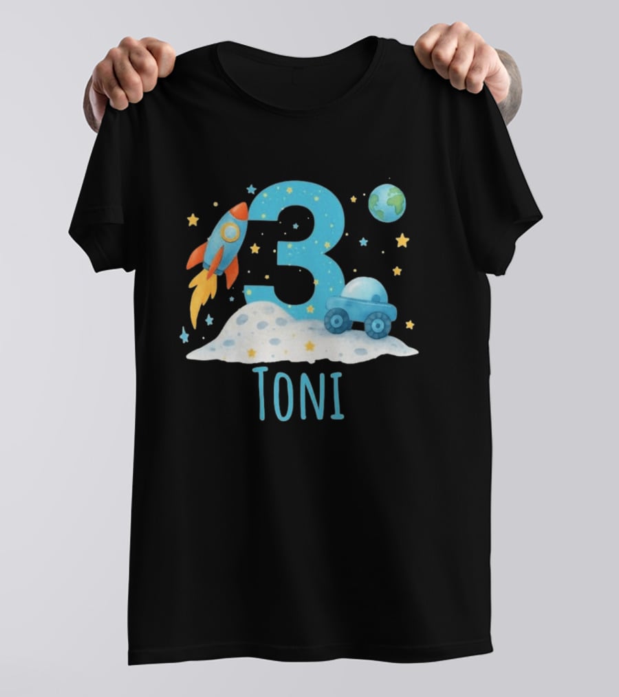 3rd Birthday Space Rocket Planet Personalized Toni T-Shirt
