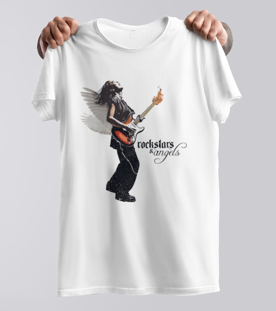 Angel Guitarist With Fiery Rockstars And Angels T-Shirt