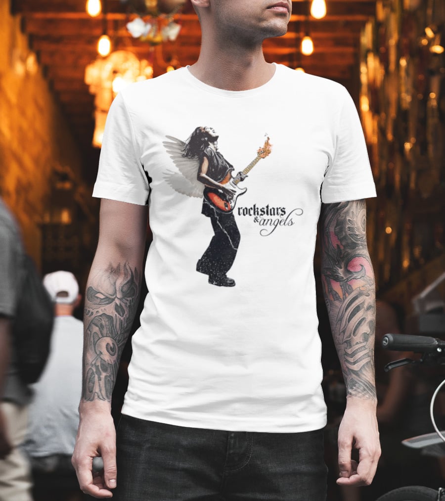Angel Guitarist With Fiery Rockstars And Angels T-Shirt