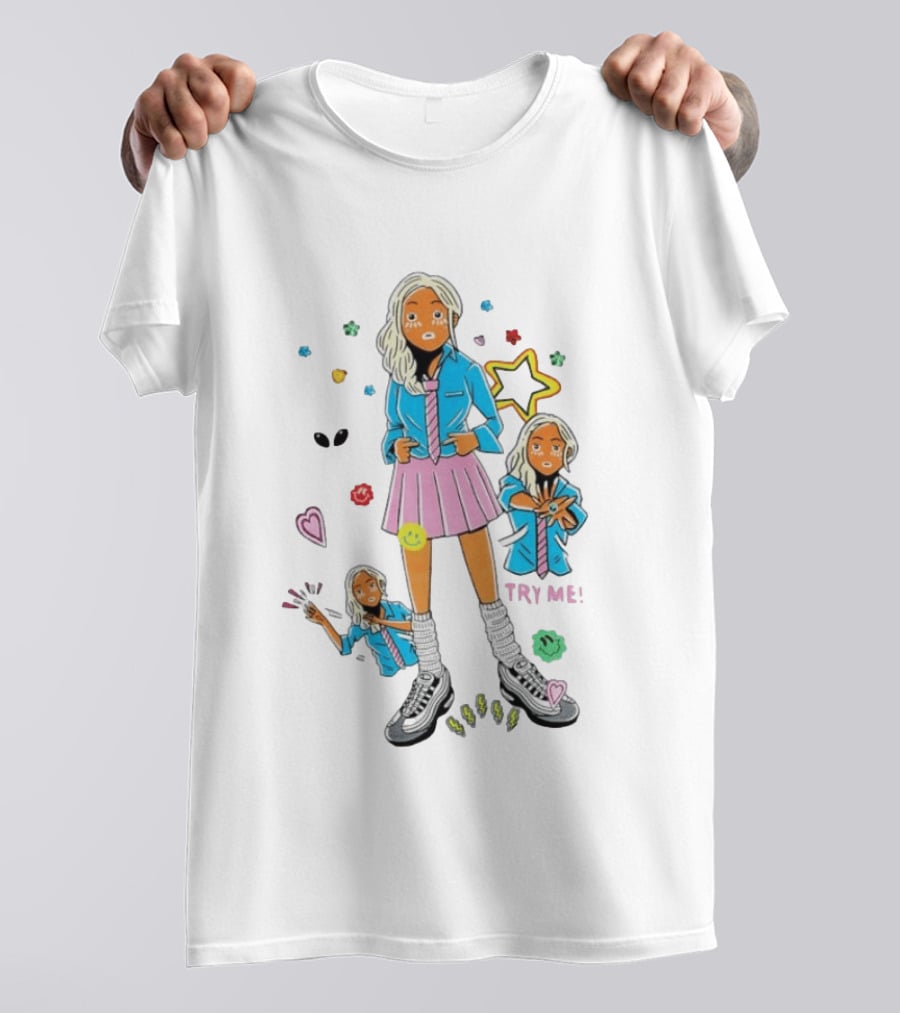 Anime School Girl Try Me Aesthetic Sticker Pastel Kawaii Vibe T-Shirt