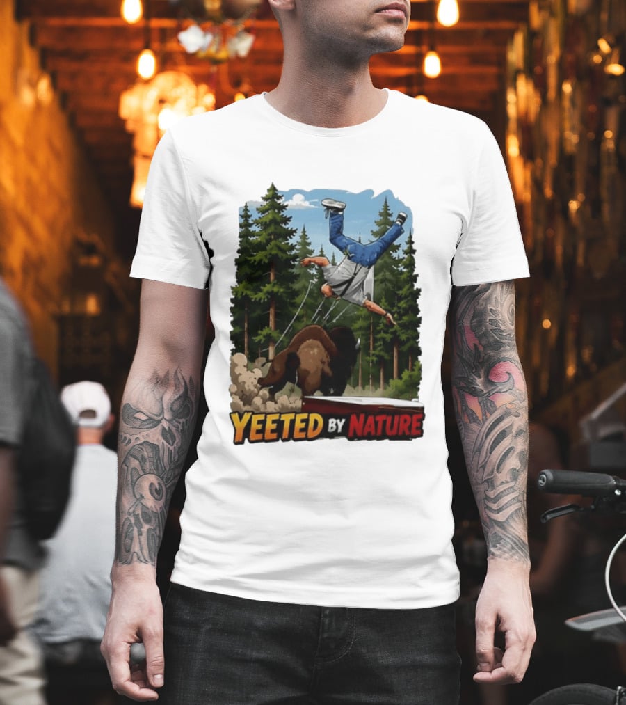 Bison Tossing Tourist Adventure Yeeted By Nature Comedy T-Shirt