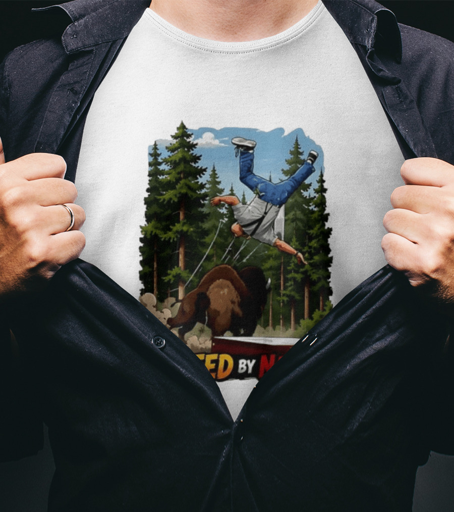 Bison Tossing Tourist Adventure Yeeted By Nature Comedy T-Shirt