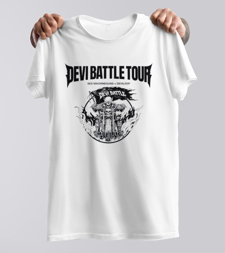 Devi Battle Tour Sex Machineguns X Deviloof Skull Motorcycle T-Shirt