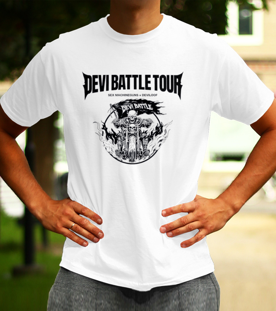 Devi Battle Tour Sex Machineguns X Deviloof Skull Motorcycle T-Shirt