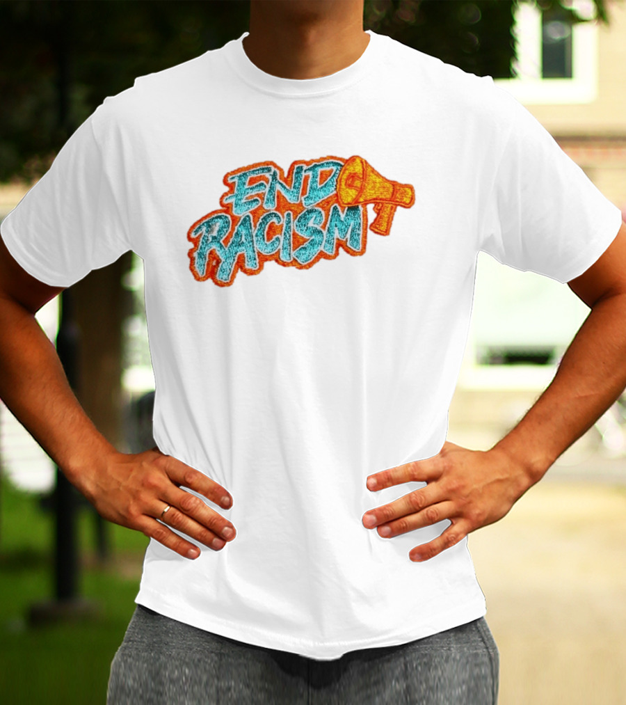 End Racism Embroidered Iron On Patch With Megaphone Applique T-Shirt