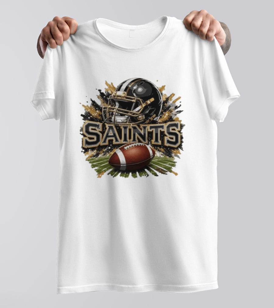 Saints Football Helmet With Splash And Ball T-Shirt