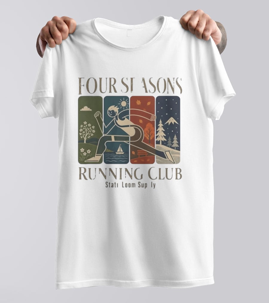 Staticloom Supply Four Seasons Running Club Vintage Seasonal Outdoor Jogging T-Shirt