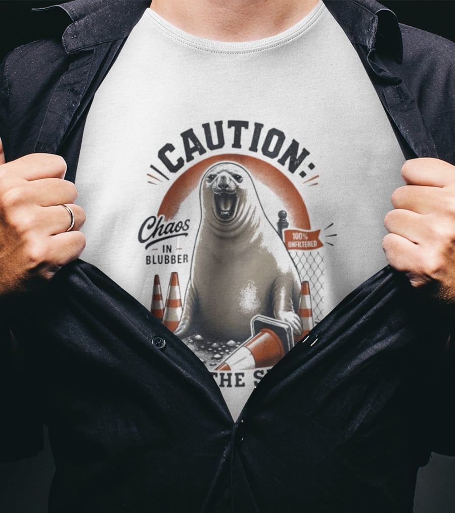 Caution Neil The Seal Chaos In Blubber With Traffic Cones T-Shirt